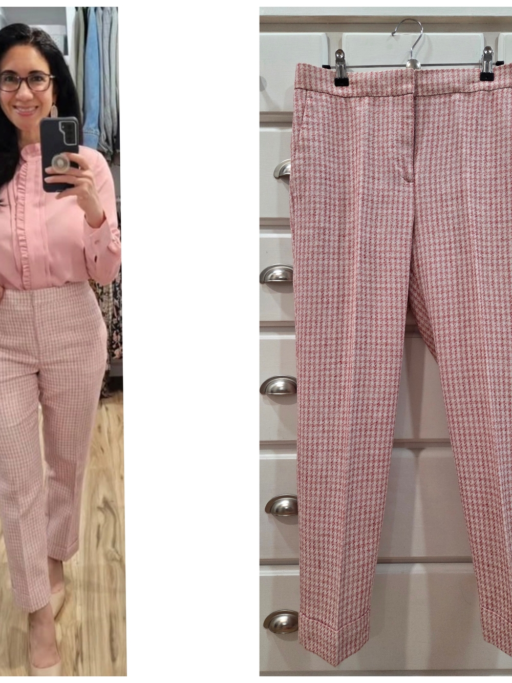 Ann Taylor Pink Houndstooth Slim Trousers